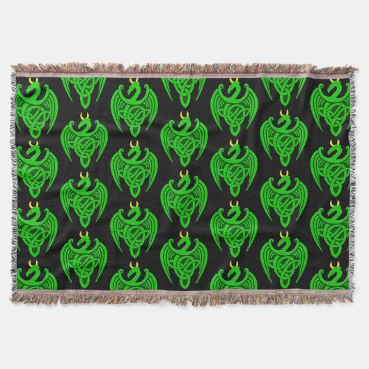 Green Celtic Dragon Throw Blanket Decke (Vorderseite)