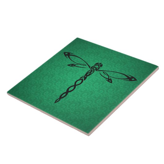 Green Celtic Dragonfly Keramik Tile Fliese (Seite)