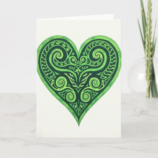 Green Celtic Heart Art Card Karte (Vorderseite)