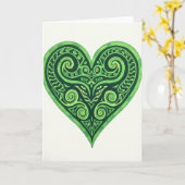 Green Celtic Heart Art Card Karte (Gelbe Blume)