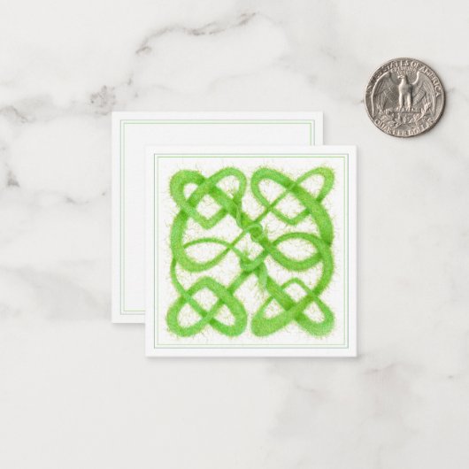 GREEN CELTIC KNOT 2.5" Square Flat Note Card Mitteilungskarte (Vorderseite/Rückseite Beispiel)