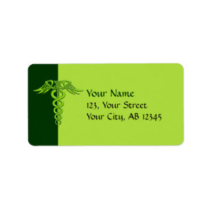 Green Celtic Knot Caduceus Adressaufkleber