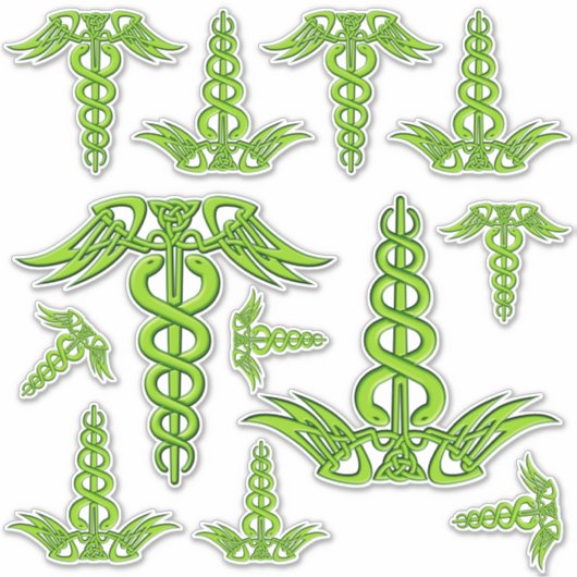 Green Celtic Knot Caduceus Aufkleber (Vorderseite)