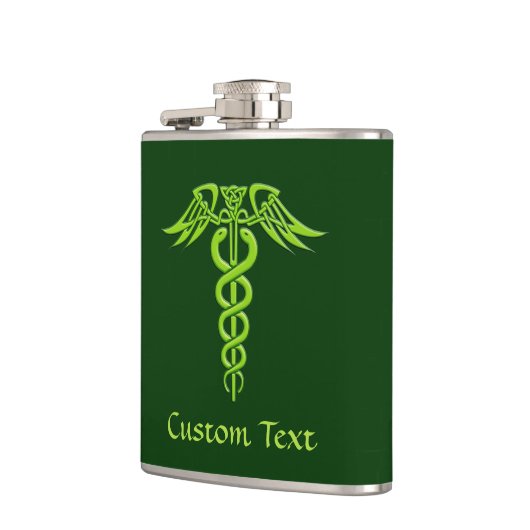 Green Celtic Knot Caduceus Flachmann (Links)