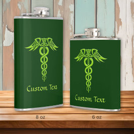 Green Celtic Knot Caduceus Flachmann