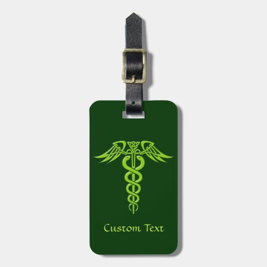 Green Celtic Knot Caduceus Gepäckanhänger (Vorderseite vertikal)