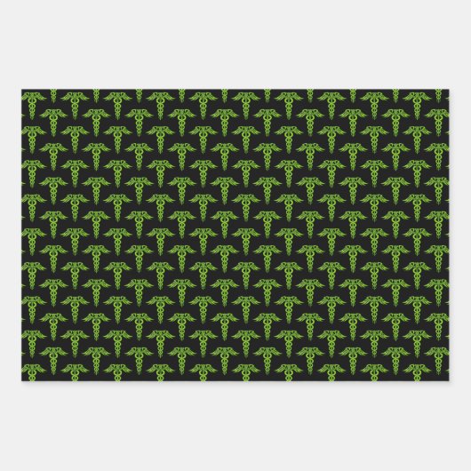 Green Celtic Knot Caduceus Geschenkpapier Set (Vorderseite 2)