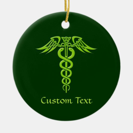 Green Celtic Knot Caduceus Keramik Ornament (Vorne)