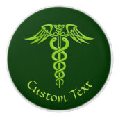 Green Celtic Knot Caduceus Keramikknauf (Vorderseite)