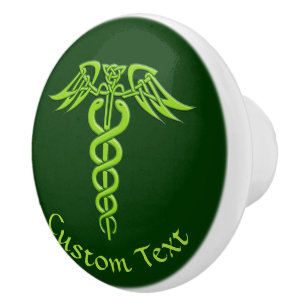 Green Celtic Knot Caduceus Keramikknauf