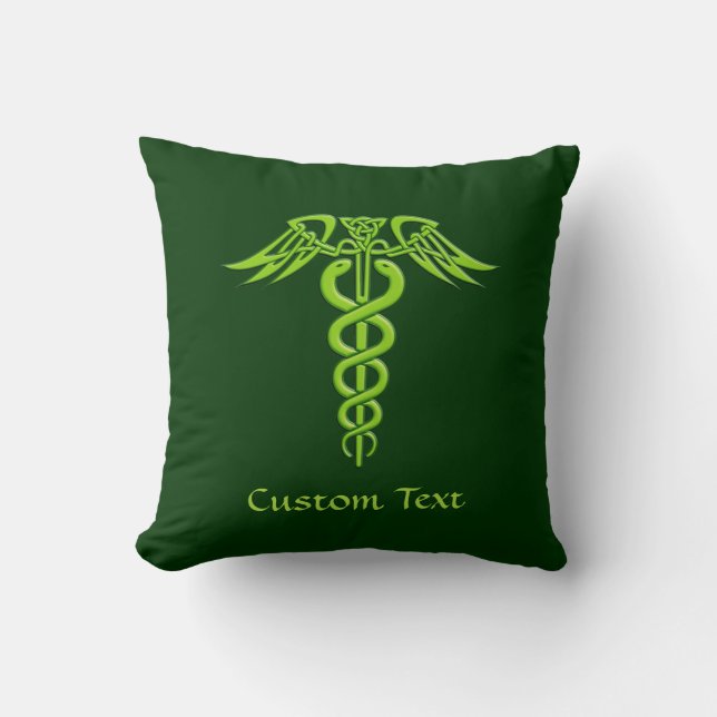 Green Celtic Knot Caduceus Kissen (Vorderseite)