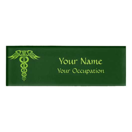 Green Celtic Knot Caduceus Namenschild (Vorderseite)