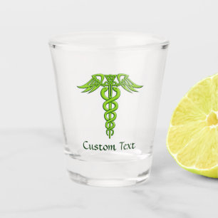 Green Celtic Knot Caduceus Schnapsglas