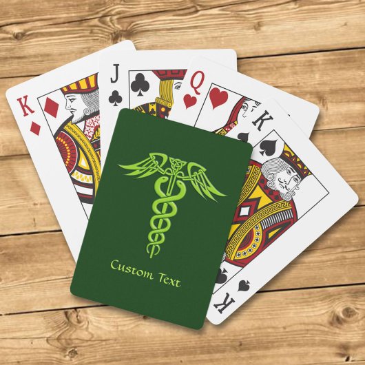 Green Celtic Knot Caduceus Spielkarten