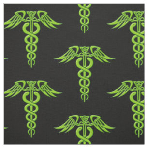 Green Celtic Knot Caduceus Stoff