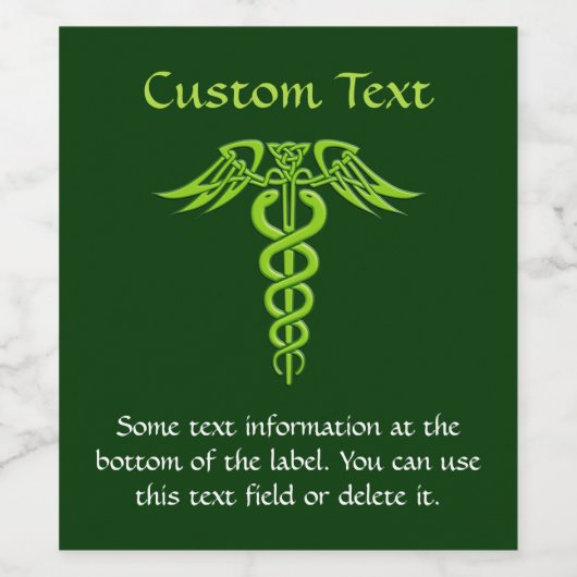 Green Celtic Knot Caduceus Weinetikett (Einzelnes Label)