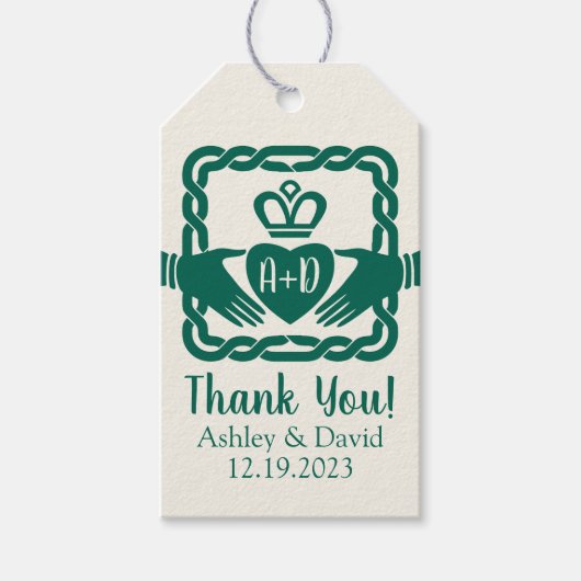 Green Celtic Knot Claddagh Irish Wedding Vielen Da Geschenkanhänger (Vorderseite)