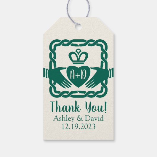 Green Celtic Knot Claddagh Irish Wedding Vielen Da Geschenkanhänger (Rückseite)