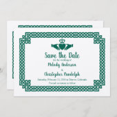 Green Celtic Knot Claddagh Wedding Save the Date (Vorne/Hinten)