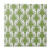 Green Celtic Knot Design in White Keramik Tile