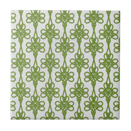 Green Celtic Knot Design in White Keramik Tile Fliese (Vorderseite)