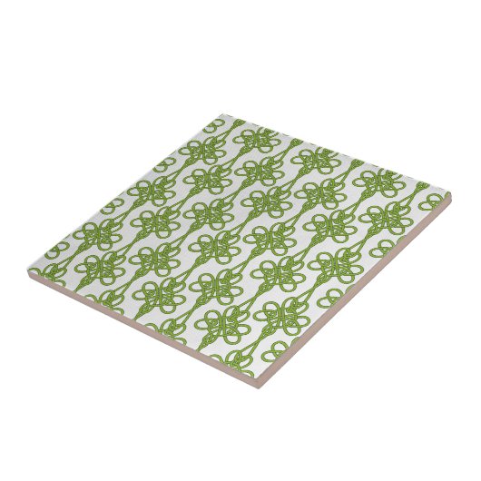 Green Celtic Knot Design in White Keramik Tile Fliese (Seite)