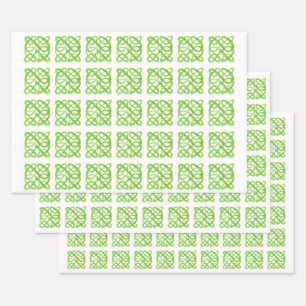 GREEN CELTIC KNOT Flat Sheet Wrapping Paper Geschenkpapier Set