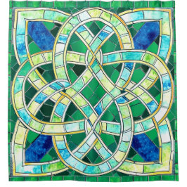 Green Celtic Knot Stone Mosaik Duschvorhang