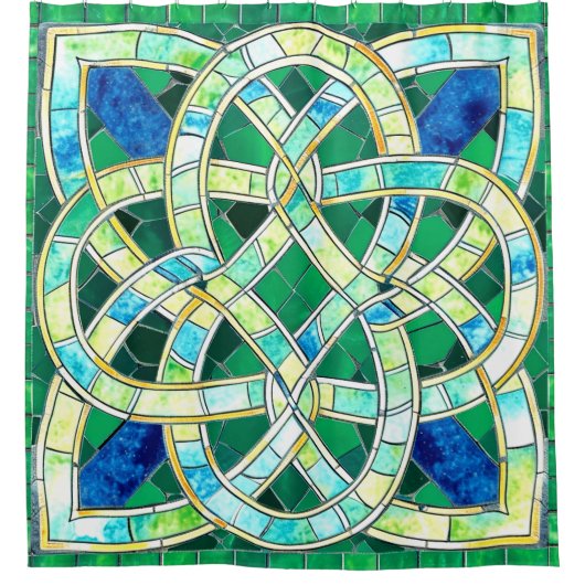 Green Celtic Knot Stone Mosaik Duschvorhang (Vorderseite)