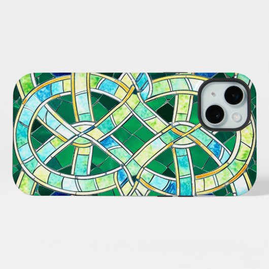 Green Celtic Knot Stone Mosaik iPhone Hülle (Rückseite (Horizontal))