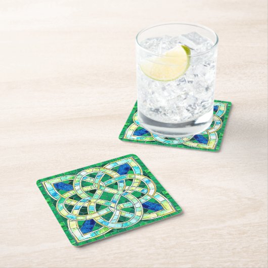 Green Celtic Knot Stone Mosaik Rechteckiger Pappuntersetzer (Vor Ort)