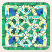 Green Celtic Knot Stone Mosaik Rechteckiger Pappuntersetzer (Vorderseite)