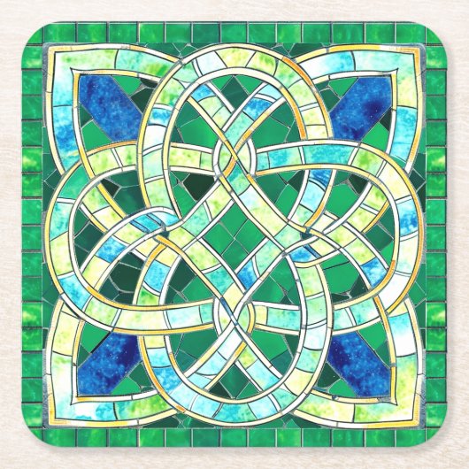 Green Celtic Knot Stone Mosaik Rechteckiger Pappuntersetzer (Vorderseite)