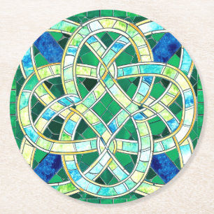 Green Celtic Knot Stone Mosaik Runder Pappuntersetzer