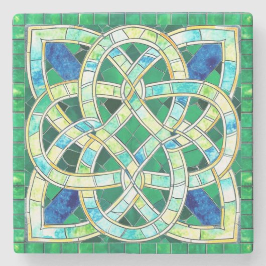 Green Celtic Knot Stone Mosaik Steinuntersetzer (Vorderseite)