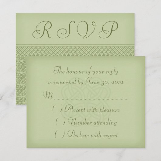 Green Celtic Knot Wedding RSVP Card (Vorne/Hinten)