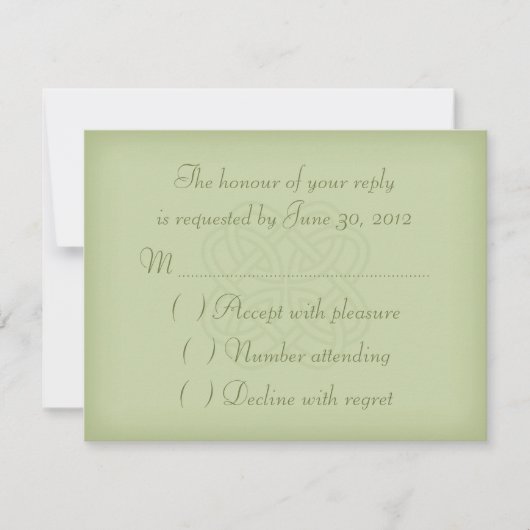 Green Celtic Knot Wedding RSVP Card Karte (Vorderseite)