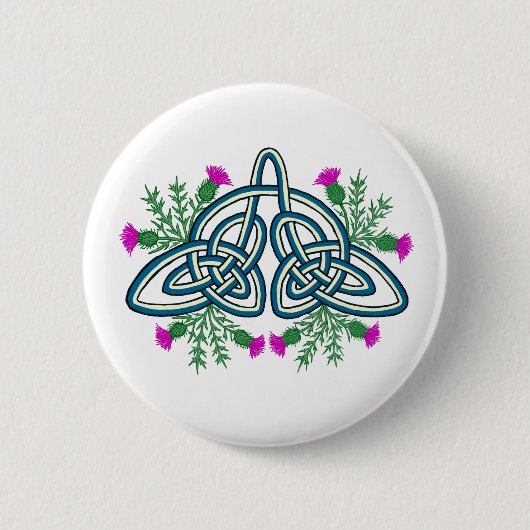 Green Celtic Knot with Purple Scottish Thistles Button (Vorderseite)