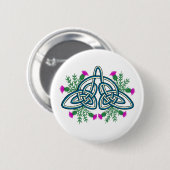 Green Celtic Knot with Purple Scottish Thistles Button (Vorne & Hinten)