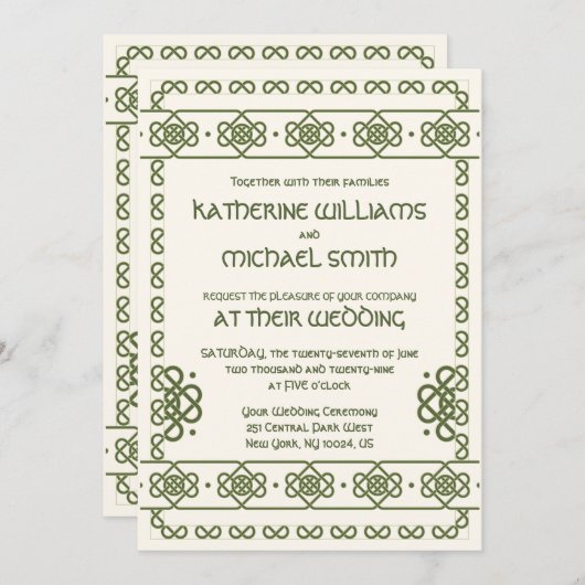 Green Celtic Knots Hochzeitseinladungen Einladung (Vorne/Hinten)