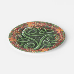 Green Celtic Triskelion Mabon Harvest Party Pappteller