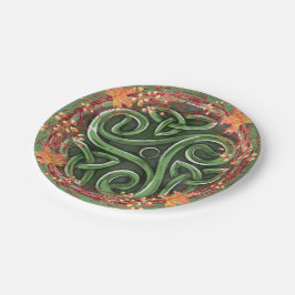 Green Celtic Triskelion Mabon Harvest Party Pappteller