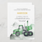 Green Cement Truck Birthday Einladung (Vorne/Hinten)