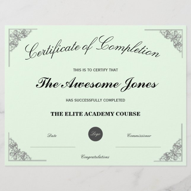 Green Certificate of Completion with Custom Logo (Vorderseite)