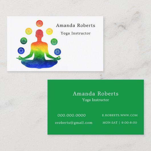 Green Chakra Yoga Instructor Business Card Visitenkarte (Vorne/Hinten)