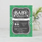 Green Chalkboard Floral Baby Dusche einladen Einladung (Stehend Vorderseite)