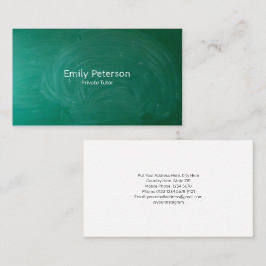 Green Chalkboard Private Tutor Visitenkarte (Vorne/Hinten)