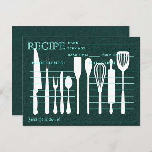 Green Chalkboard Retro Rezept Card Küche Tools Postkarte (Vorne/Hinten)