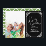 Green Chalkboard Typografie Frohe Weihnachts-Foto<br><div class="desc">Grünes Abstraktes Muster auf der Foto "Back Family" oder "Couples" auf der Weihnachtskarte</div>