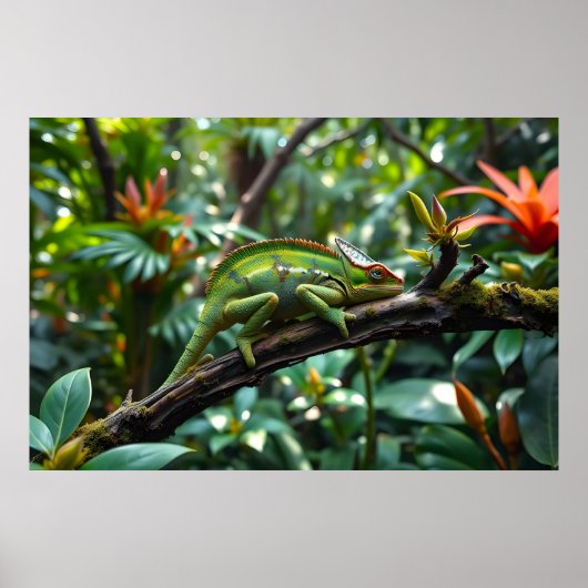 Green Chameleon umgeben von üppigen Blättern Poster (Vorne)